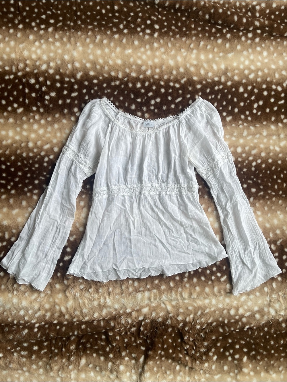 Y2K white Suzy shier princess peasant top